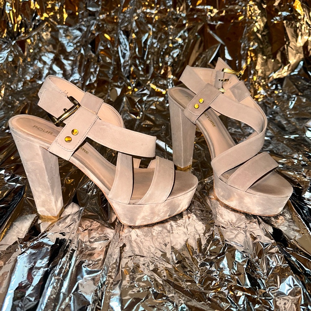 Nude Suede Strappy Platform Sandals